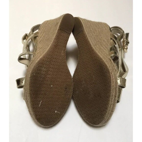 Michael Kors Palm Beach Gold Leather Snake Print Metallic Espadrille Wedge 9.5 - Picture 7 of 10